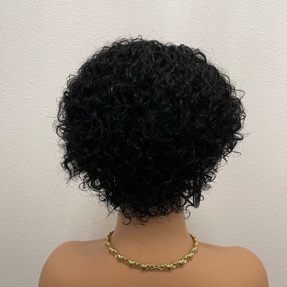 New! Unused! Short curly Human Hair Glueless Wig (No Lace, All wefts) Natural Bl - Picture 5 of 10